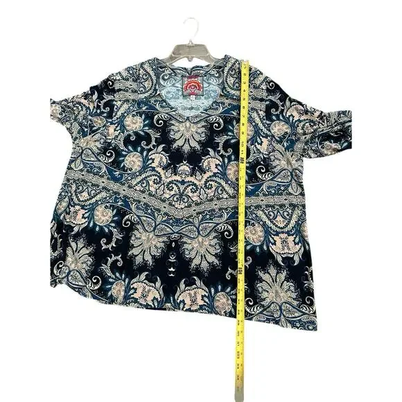 Johnny Was Plus 3x The Janie Favorite Puff Sleeve Polo Tee T-Shirt Roman Paisley